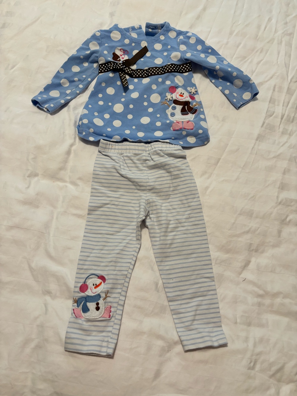 Toddler Blue Snowman Set - Long Sleeve Top & Striped Pants